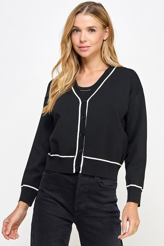 CONTRAST DETAIL CARDIGAN