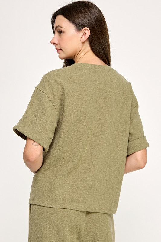 ROLLED CUFF OVERSIZED SWEATSHIRT-TEE