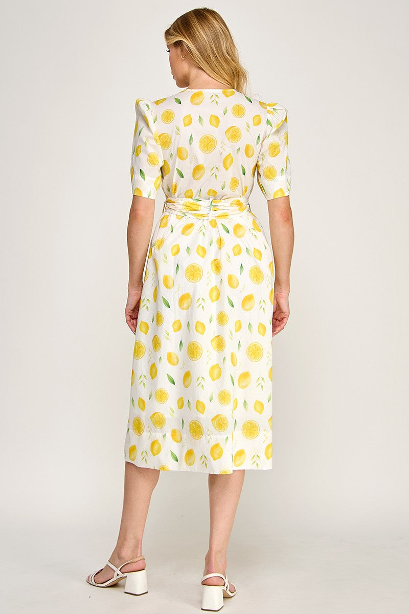 LEMON PRINTED MIDI DRESS