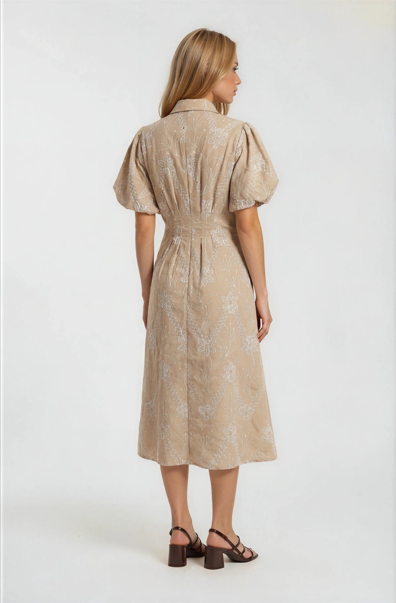 FLORAL EMBROIDERED MIDI DRESS