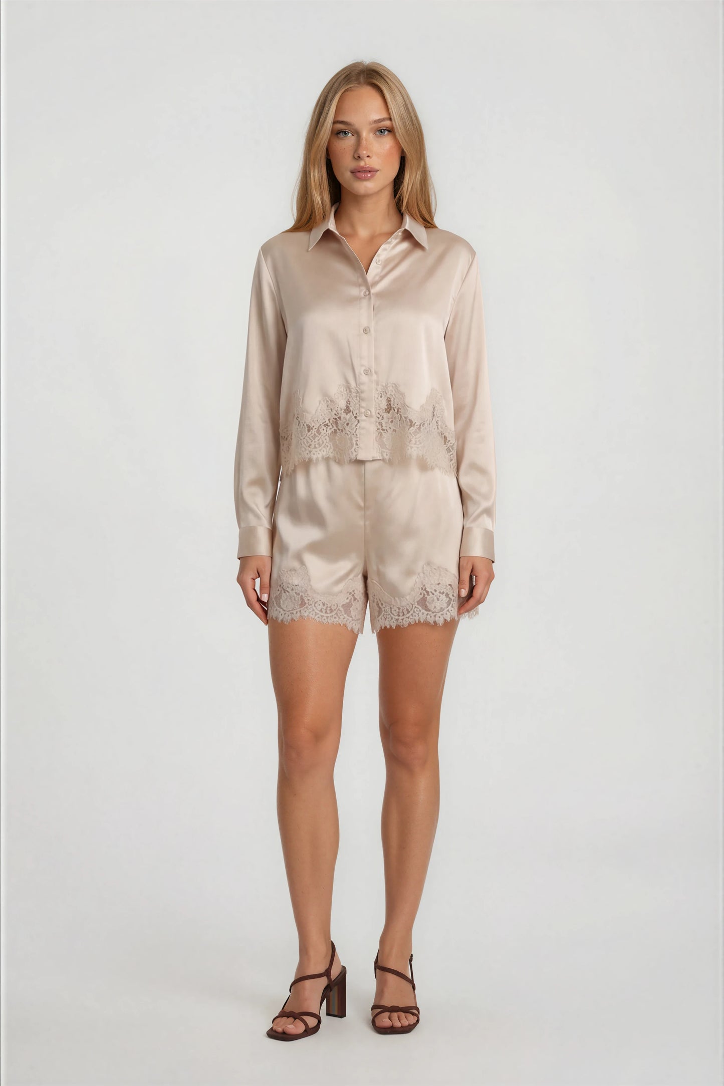 SATIN LACE TRIM SHORTS