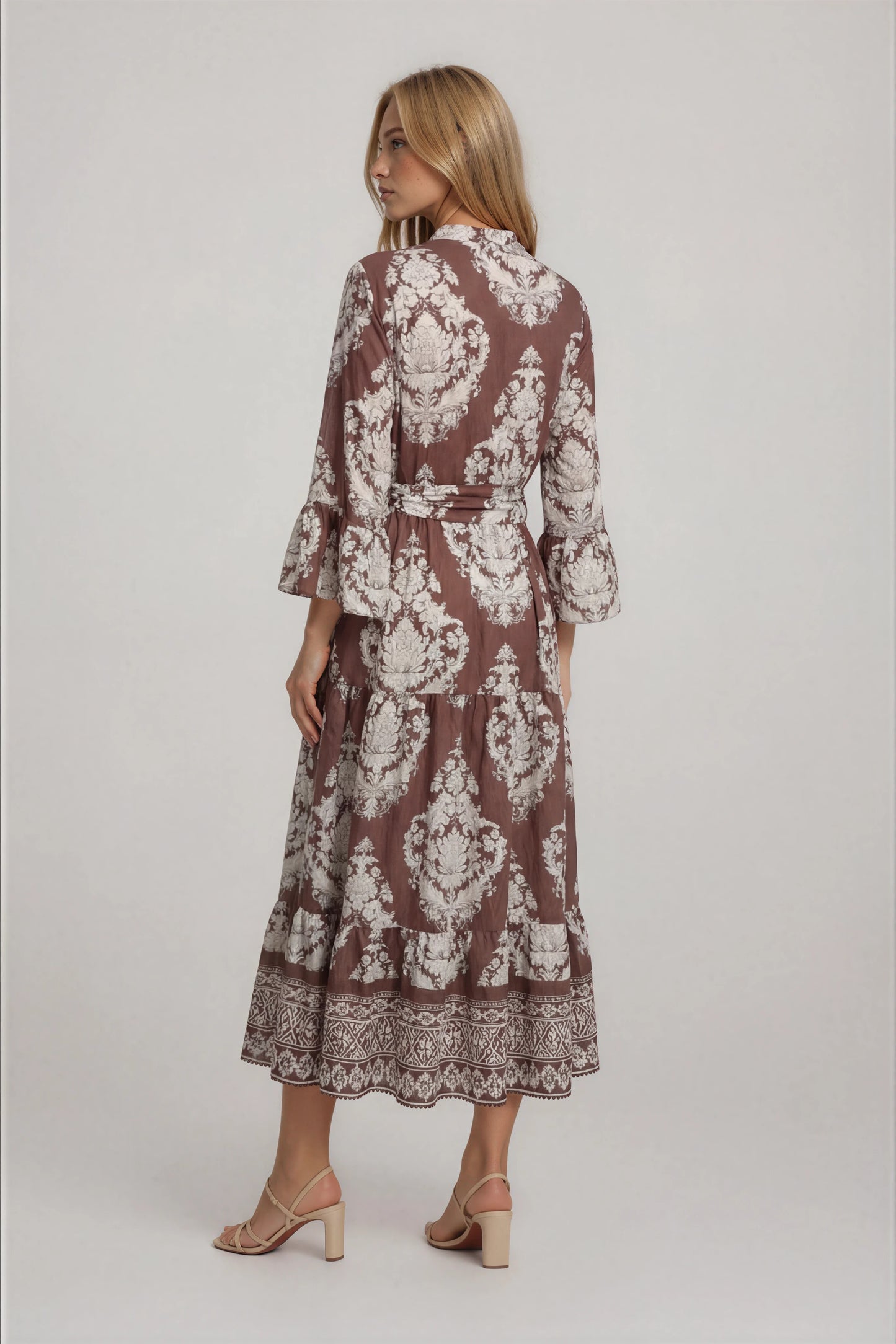 PRINTED BELTED MAXI DRESS