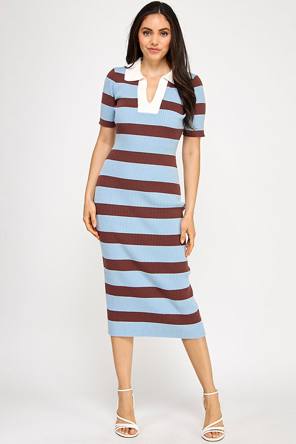 STRIPED COLLARED DRESS