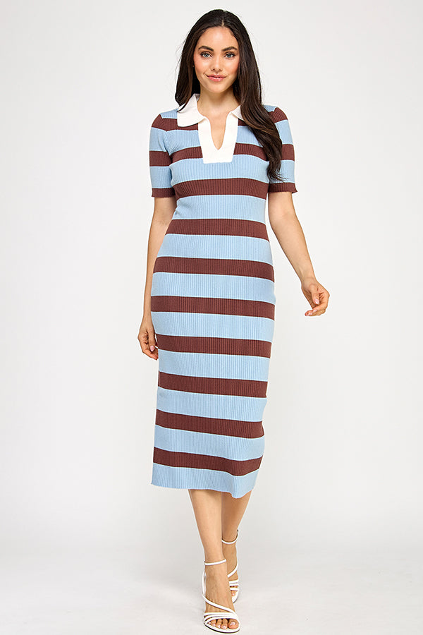 STRIPED COLLARED DRESS