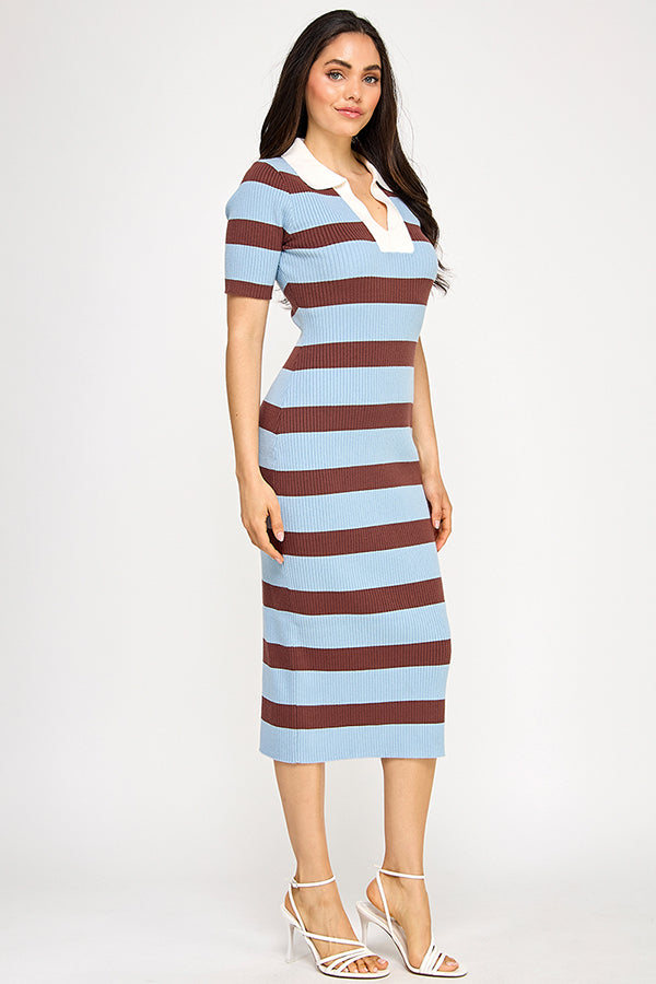 STRIPED COLLARED DRESS