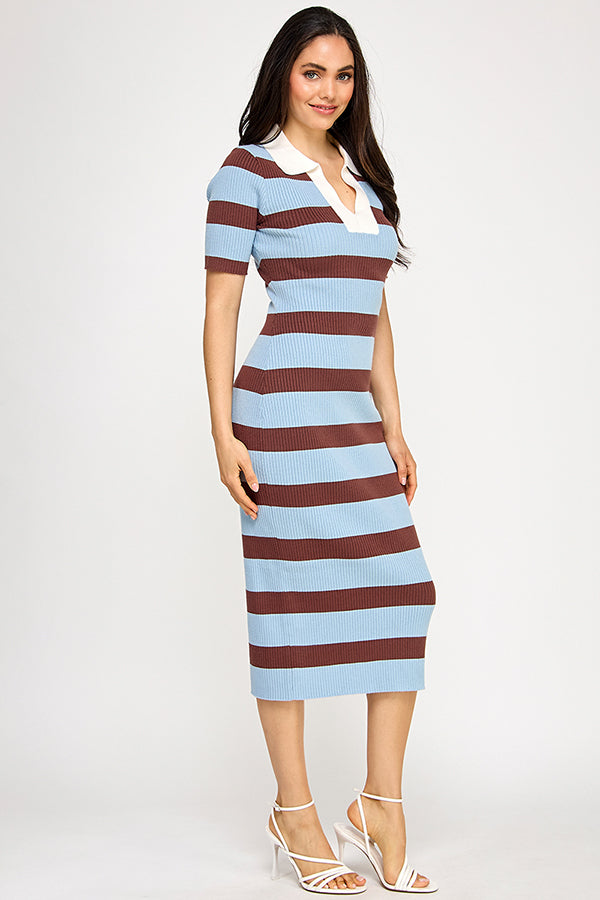 STRIPED COLLARED DRESS