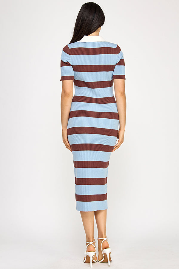 STRIPED COLLARED DRESS