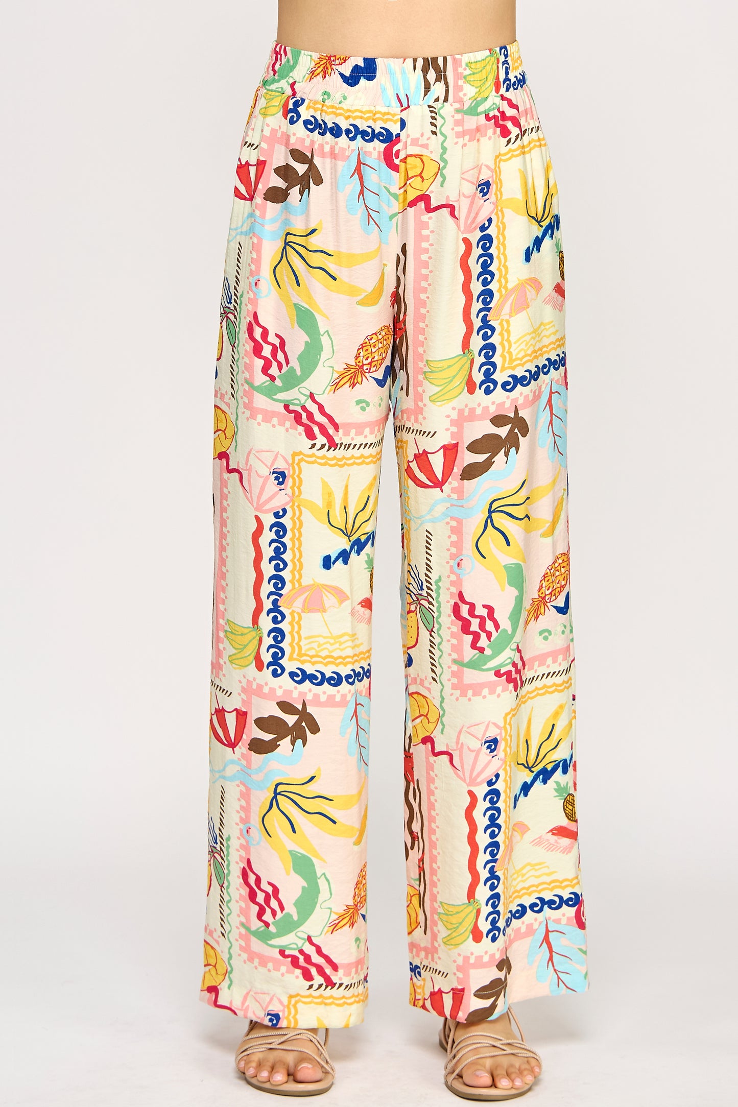 SUMMER PRINT ELASTIC WAIST PANTS
