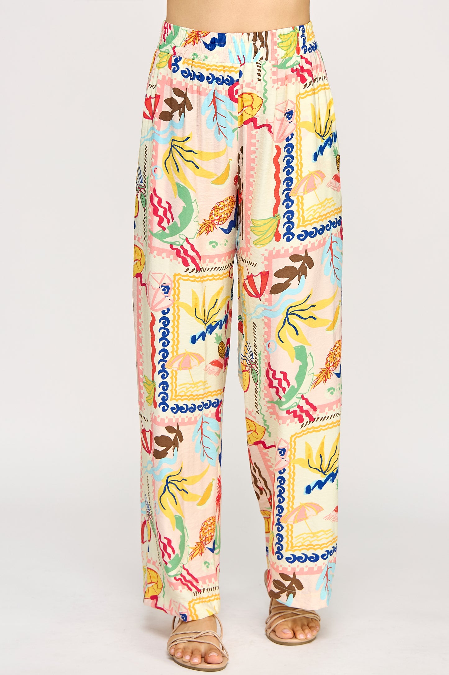 SUMMER PRINT ELASTIC WAIST PANTS