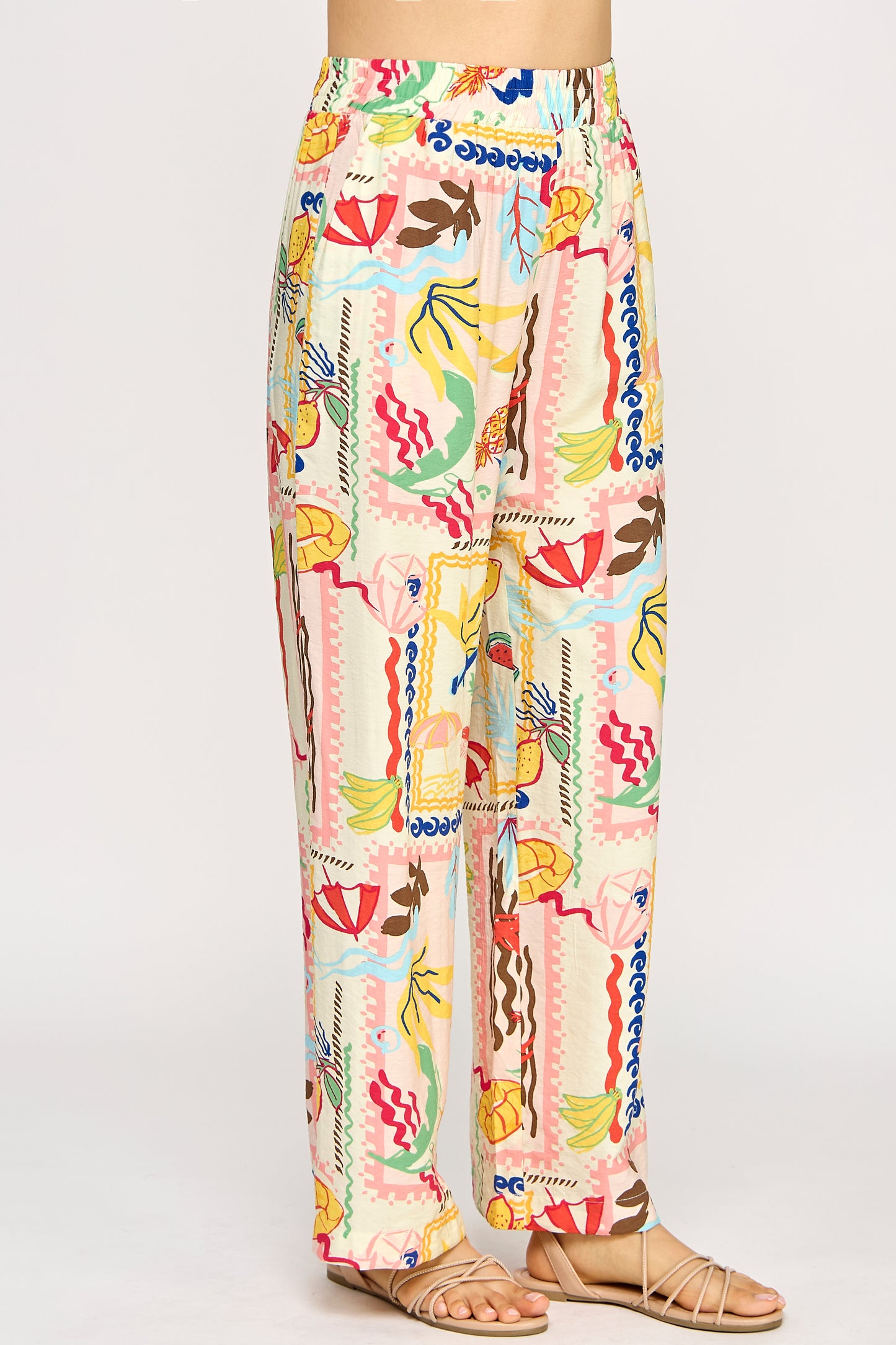 SUMMER PRINT ELASTIC WAIST PANTS