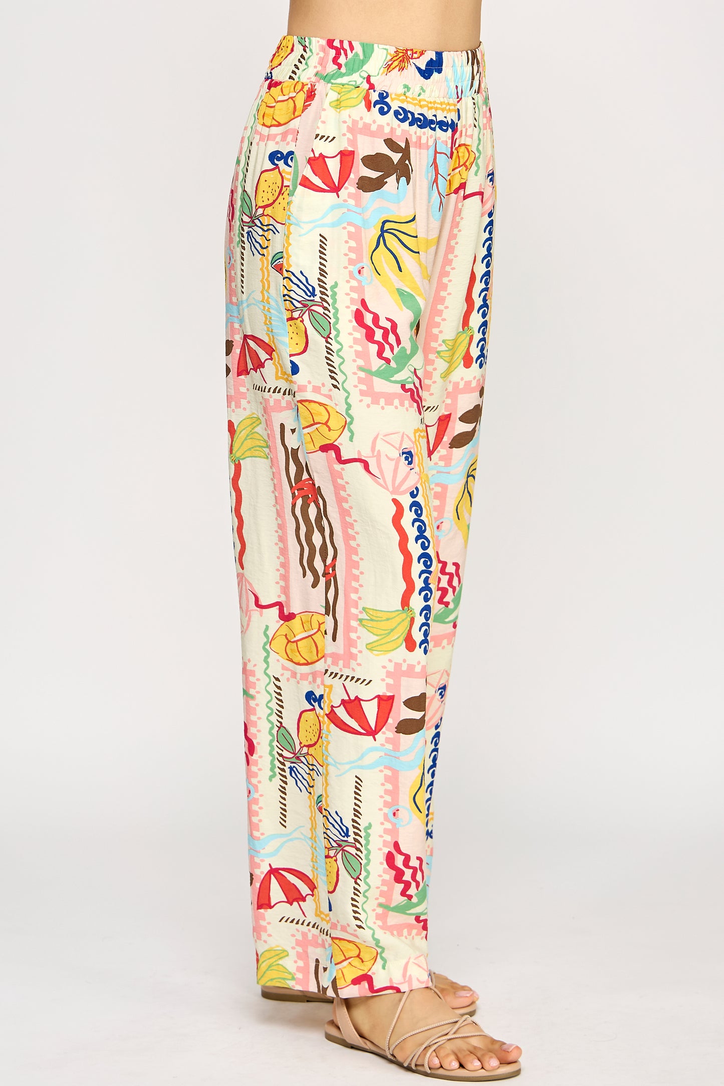 SUMMER PRINT ELASTIC WAIST PANTS