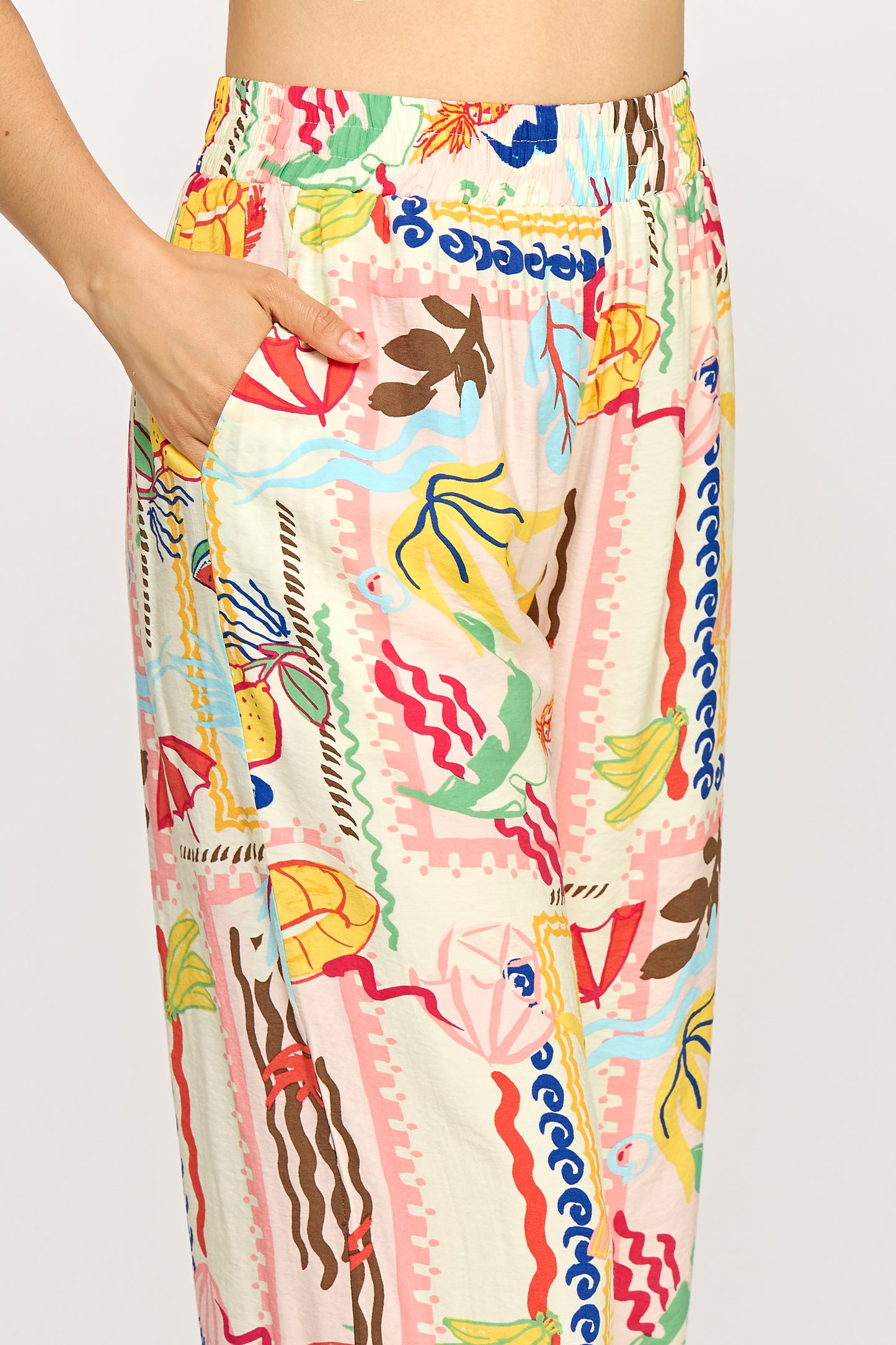SUMMER PRINT ELASTIC WAIST PANTS