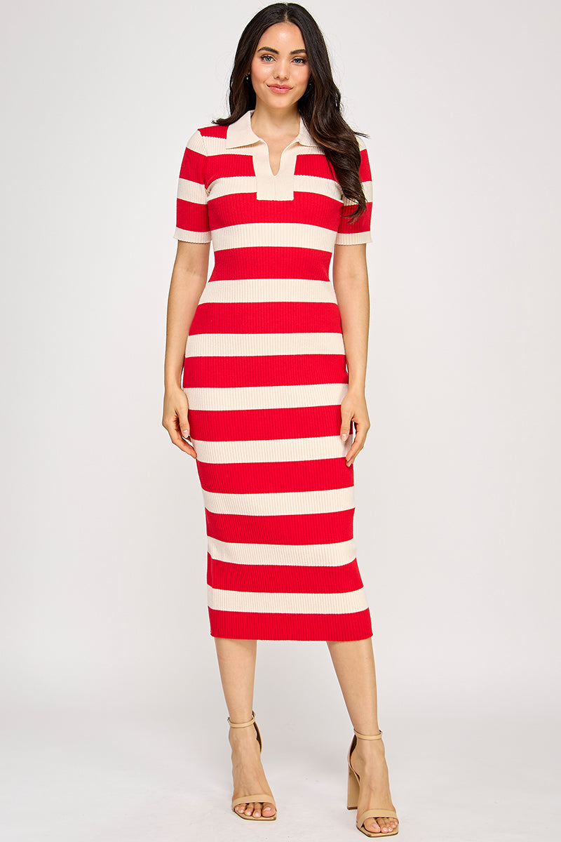 STRIPED COLLARED DRESS