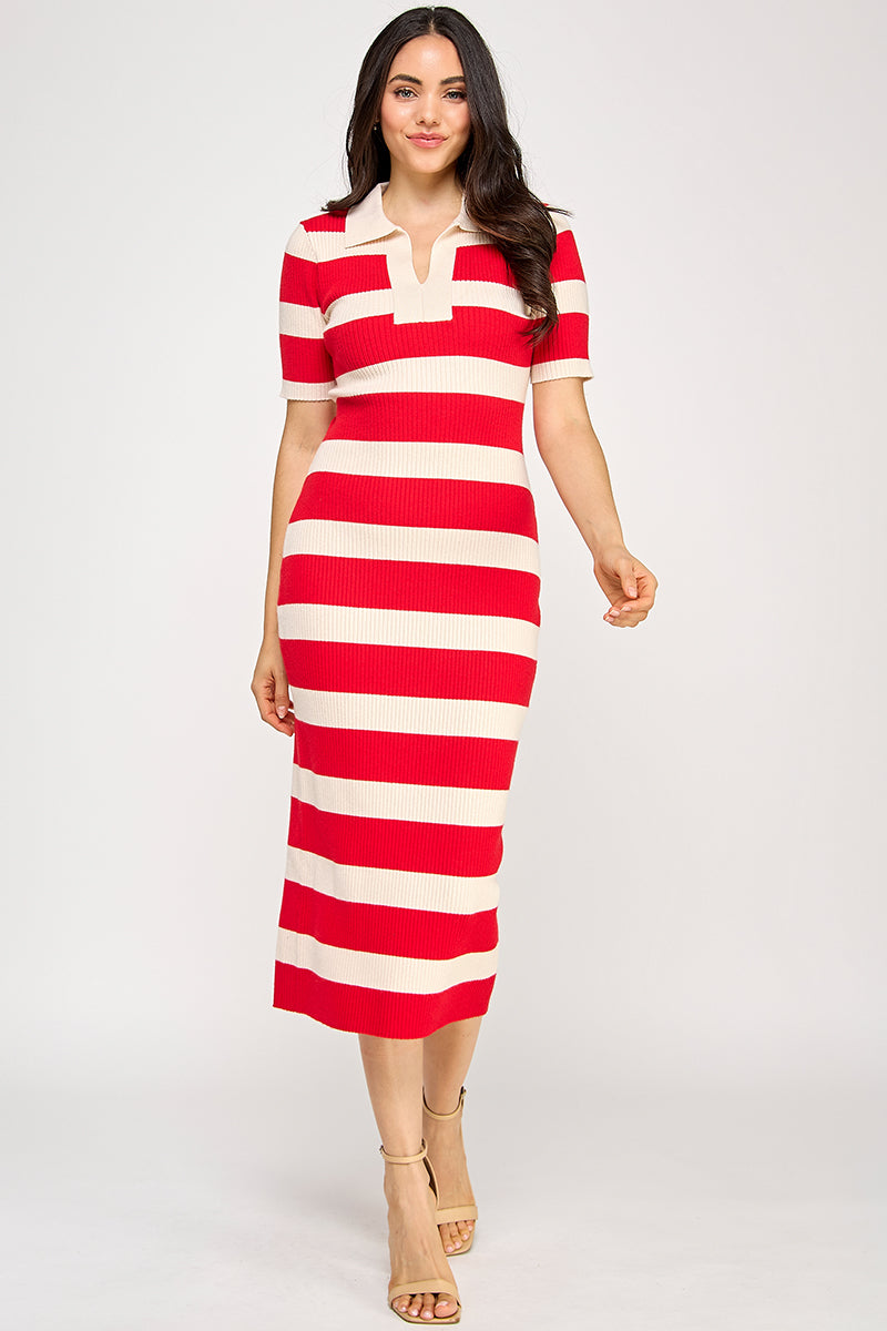 STRIPED COLLARED DRESS
