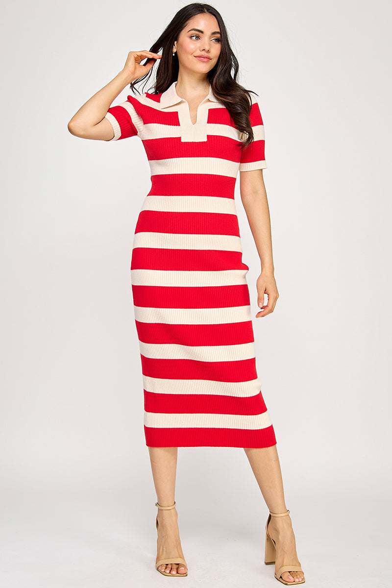 STRIPED COLLARED DRESS