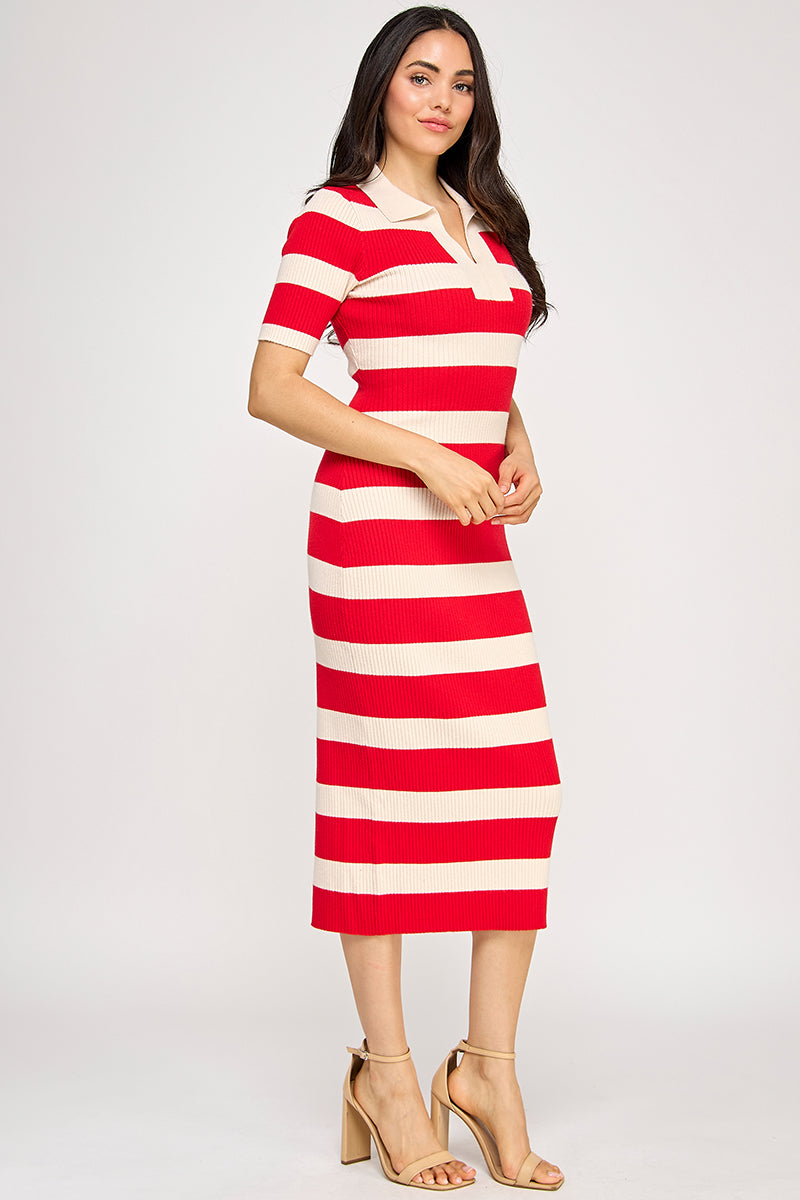 STRIPED COLLARED DRESS