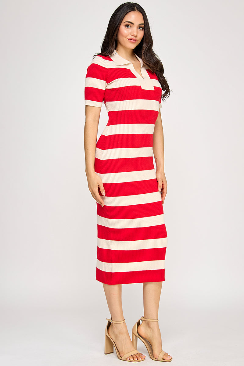 STRIPED COLLARED DRESS