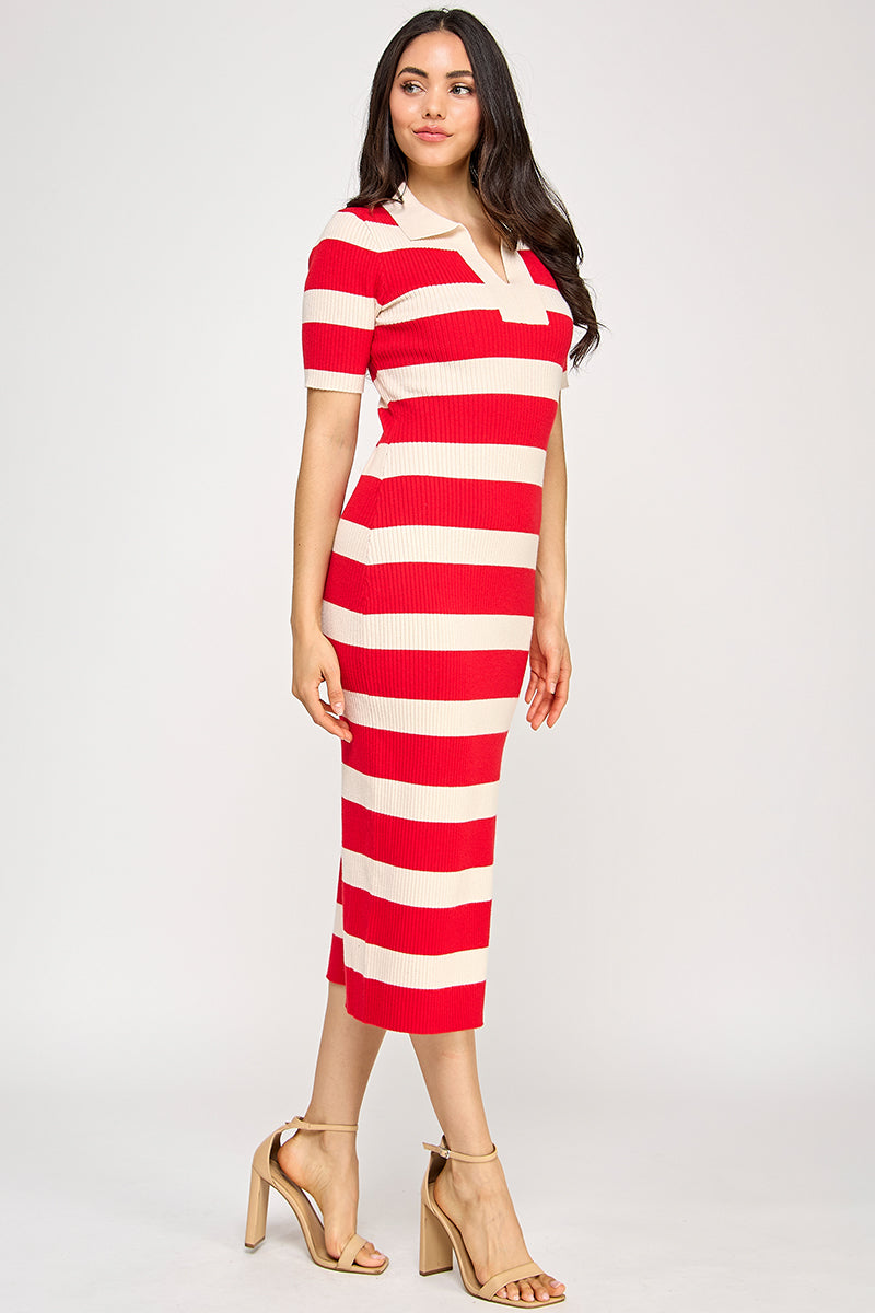 STRIPED COLLARED DRESS
