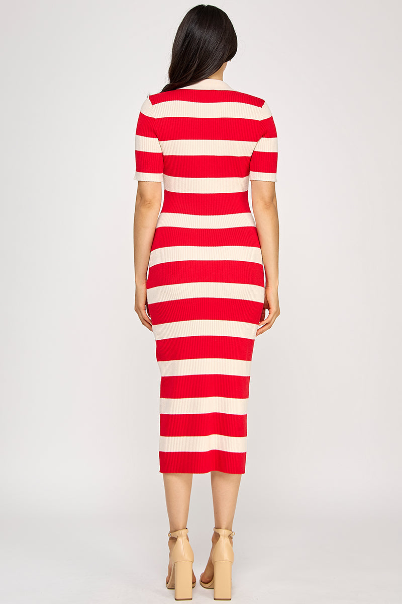 STRIPED COLLARED DRESS