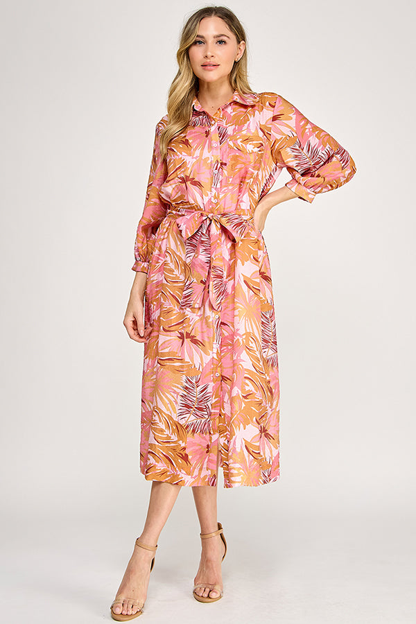 PRINTED LINEN SHIRT DRESS