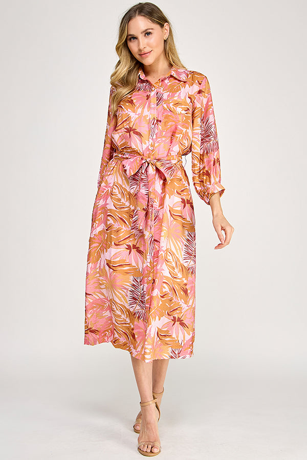 PRINTED LINEN SHIRT DRESS