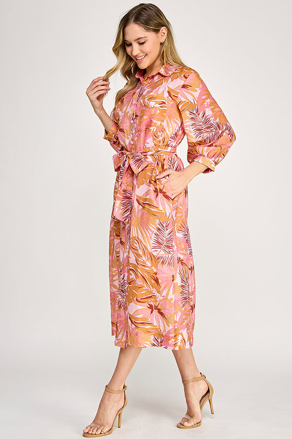 PRINTED LINEN SHIRT DRESS
