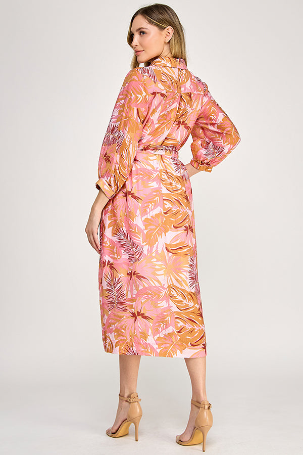 PRINTED LINEN SHIRT DRESS