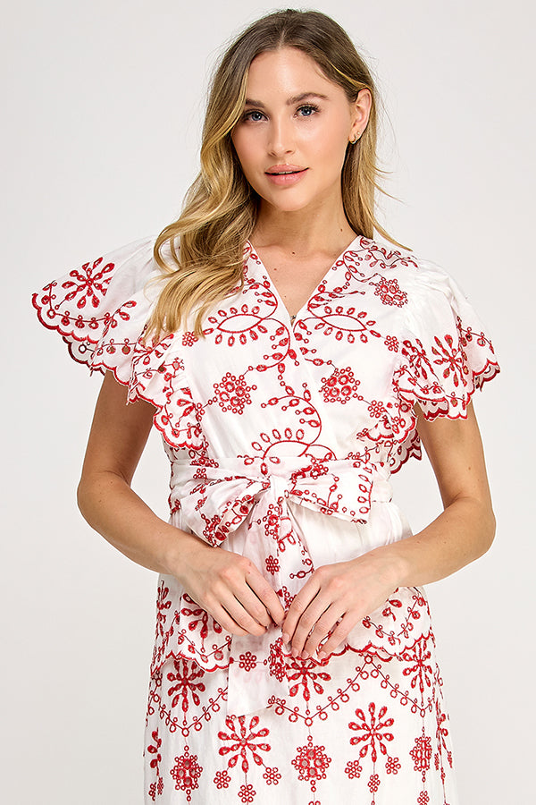 EMBROIDERED TOP WITH FRONT TIE