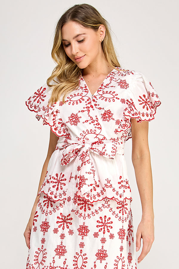 EMBROIDERED TOP WITH FRONT TIE