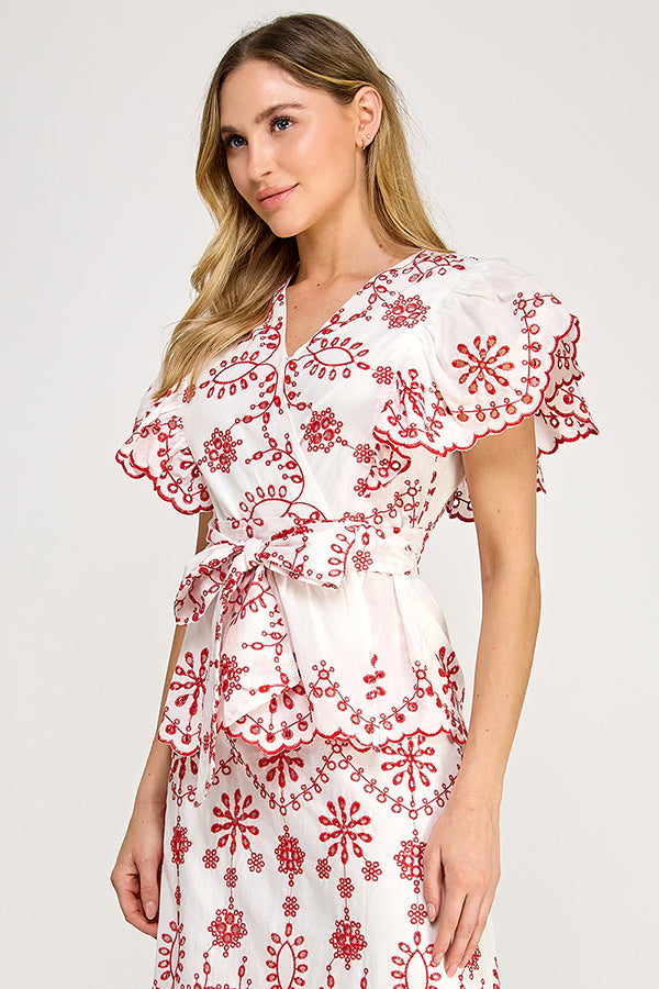 EMBROIDERED TOP WITH FRONT TIE