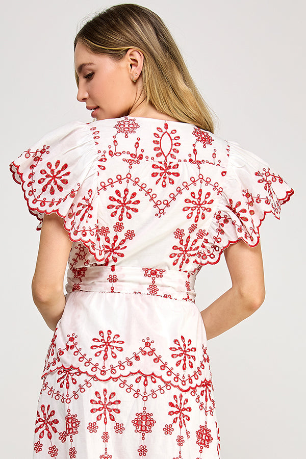 EMBROIDERED TOP WITH FRONT TIE