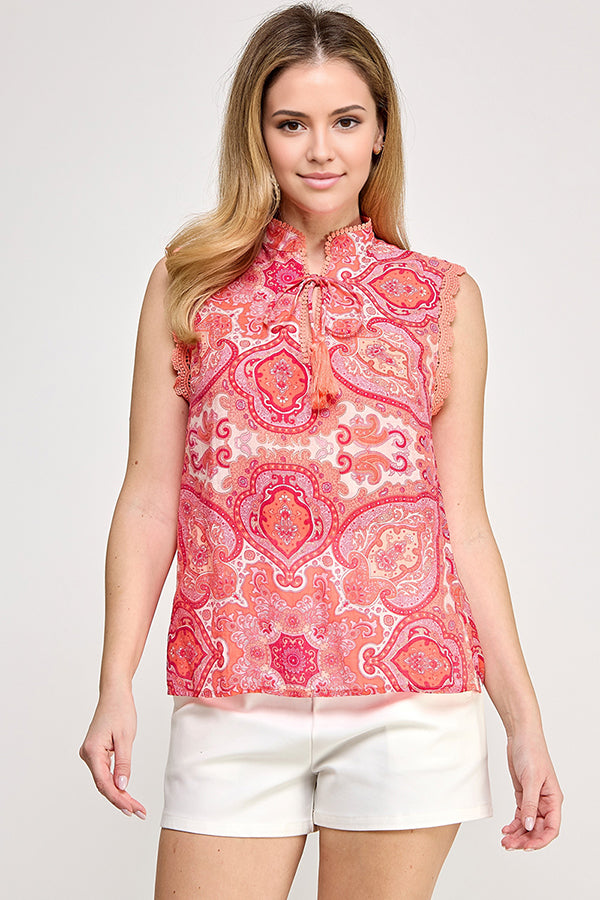 SLEEVELESS PRINTED BLOUSE