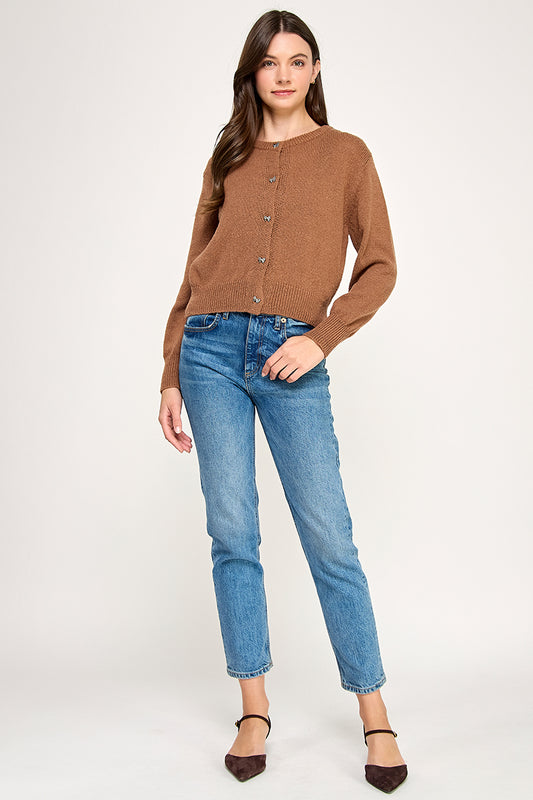 KNITTED CARDIGAN WITH BOW DETAIL BUTTONS