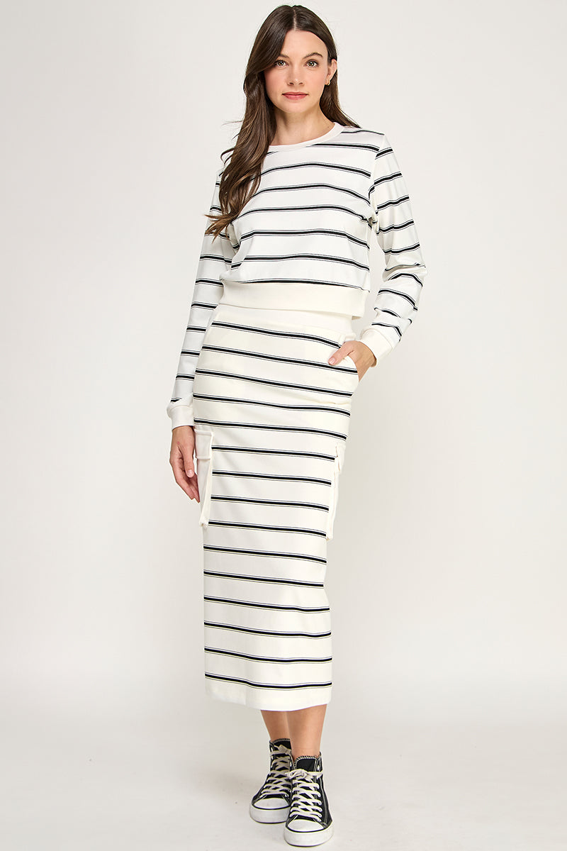 STRIPED LONG SLEEVE SWEATSHIRT