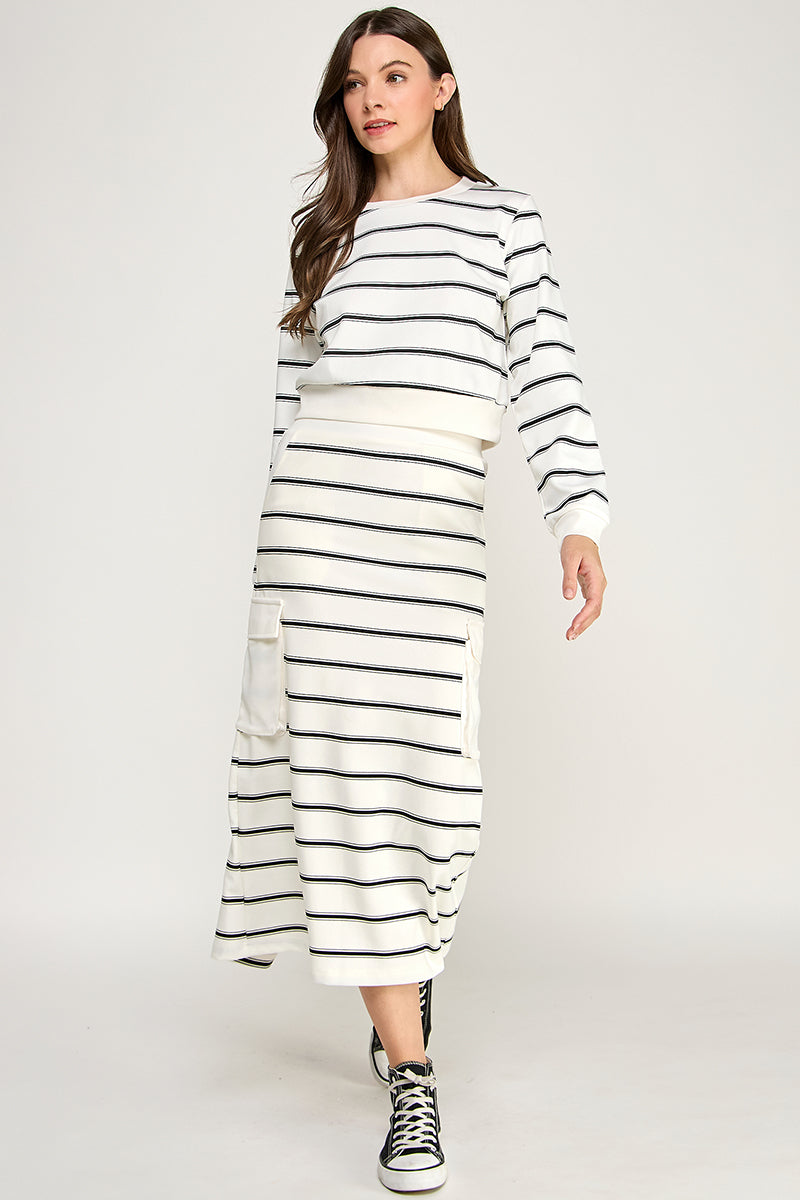 STRIPED CARGO SWEATSHIRT SKIRT