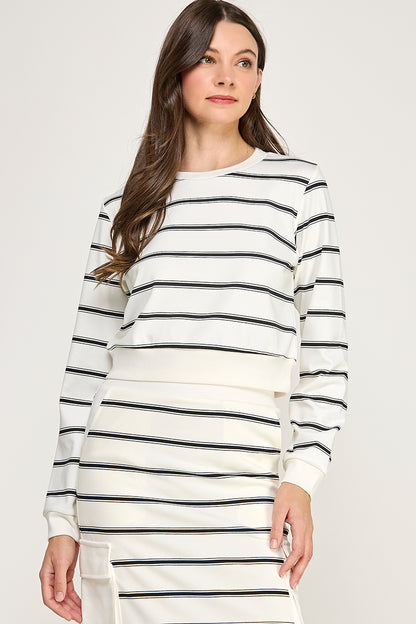 STRIPED LONG SLEEVE SWEATSHIRT