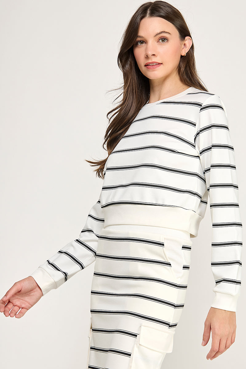 STRIPED LONG SLEEVE SWEATSHIRT