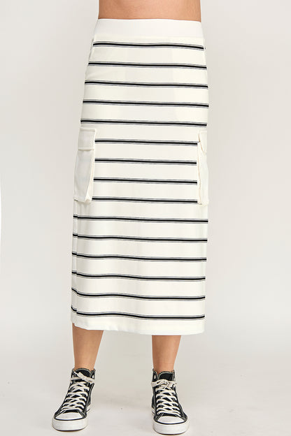 STRIPED CARGO SWEATSHIRT SKIRT