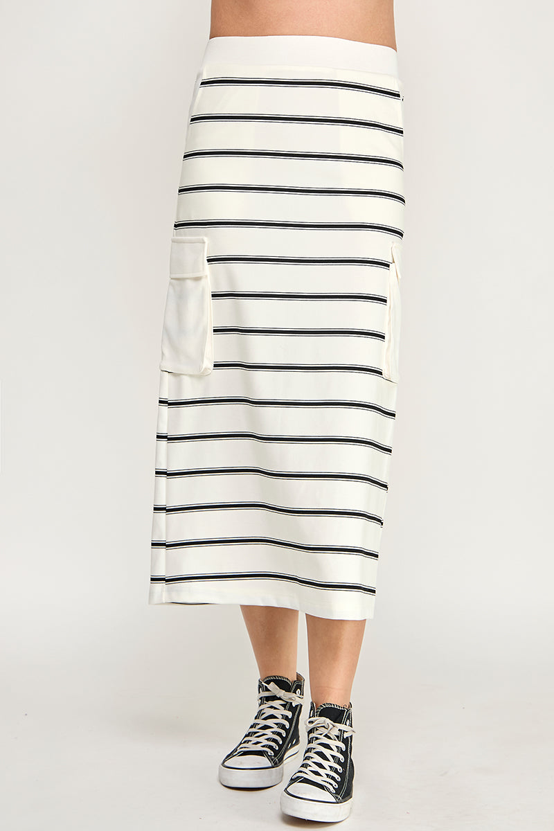 STRIPED CARGO SWEATSHIRT SKIRT