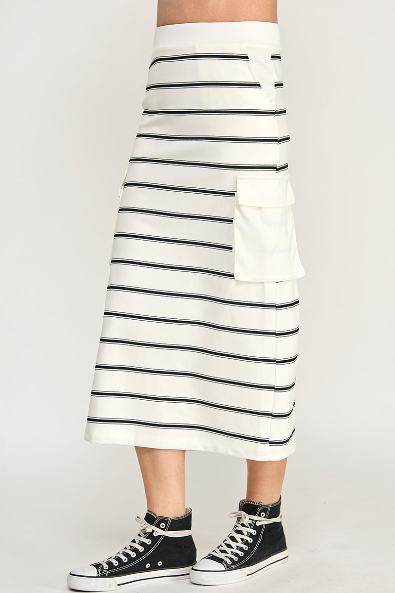 STRIPED CARGO SWEATSHIRT SKIRT
