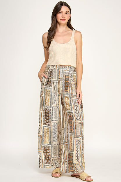 PRINTED HIGH WAISTED TROUSERS