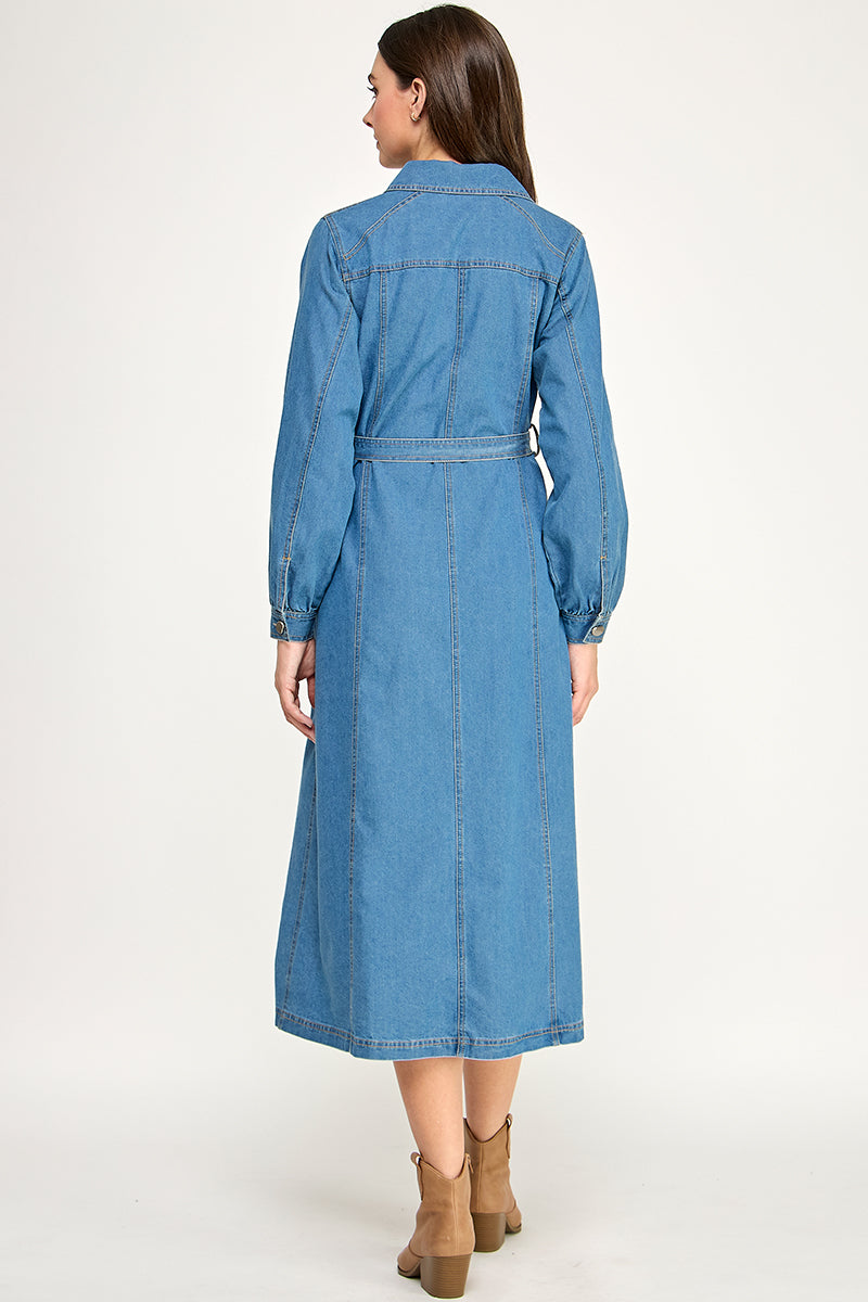 DENIM MIDI DRESS WITH BELT