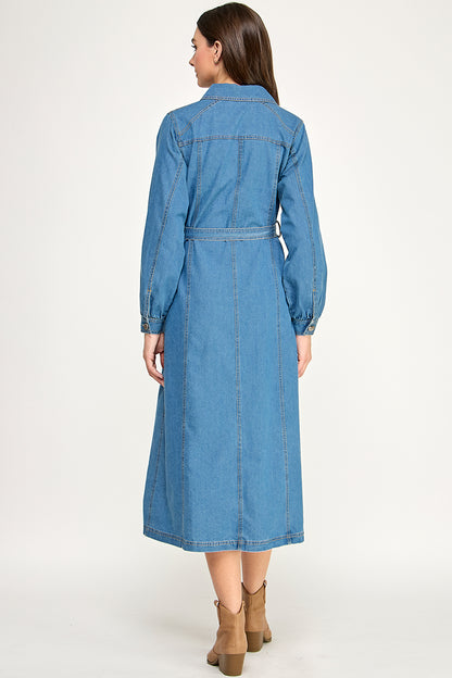 DENIM MIDI DRESS WITH BELT