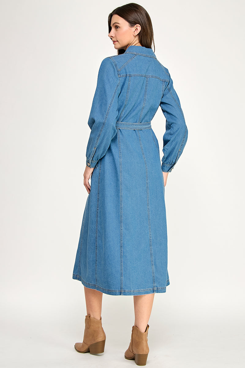 DENIM MIDI DRESS WITH BELT