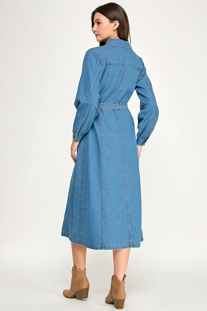 DENIM MIDI DRESS WITH BELT