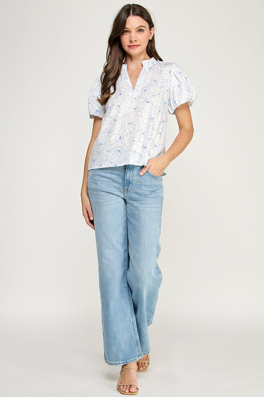 SPLIT NECK PUFF SLEEVE BLOUSE