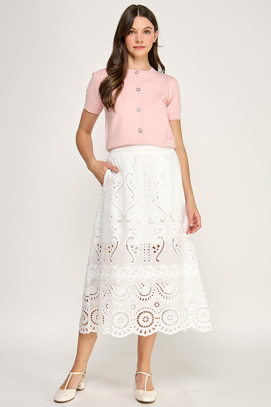 EYEELET MIDI SKIRT