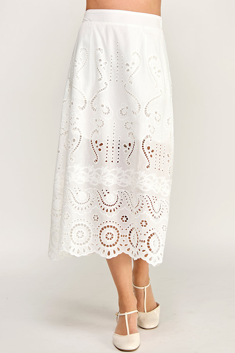 EYEELET MIDI SKIRT