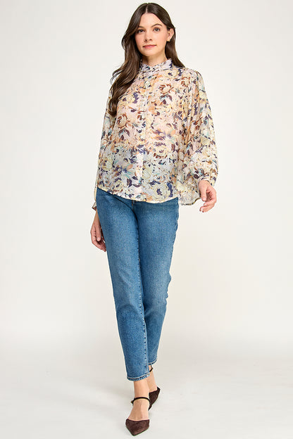 PRINTED BUTTON UP BLOUSE