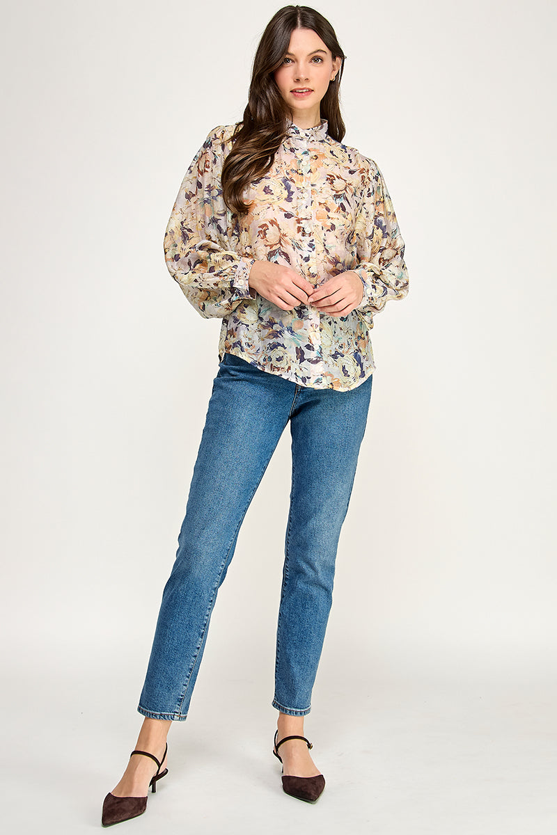 PRINTED BUTTON UP BLOUSE
